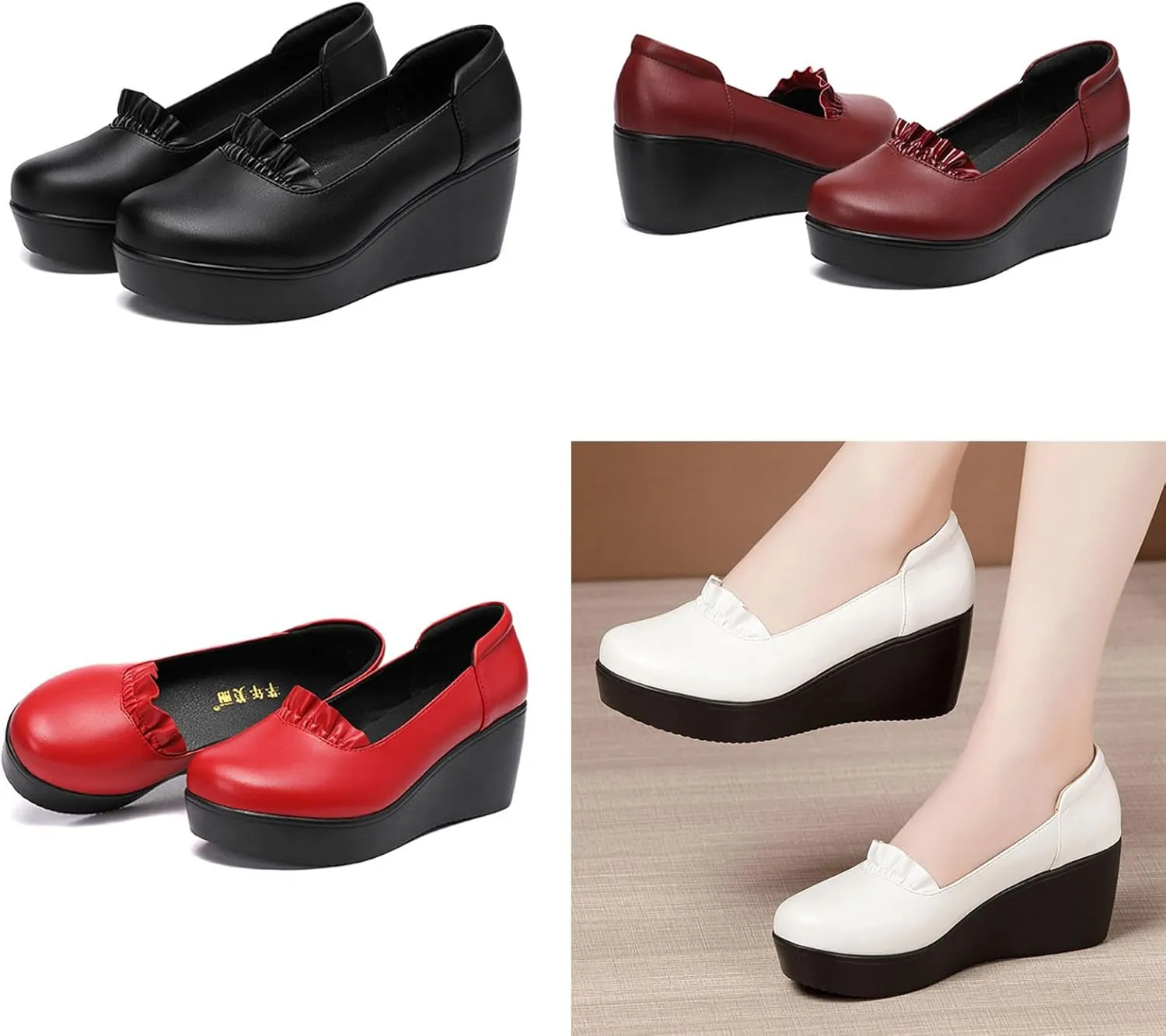 BlackeEight Women's Slip On Wedge Platform Dress Pumps,Lightweight Comfort Closed Toe Orthopedic Wedding Party Leather Shoes