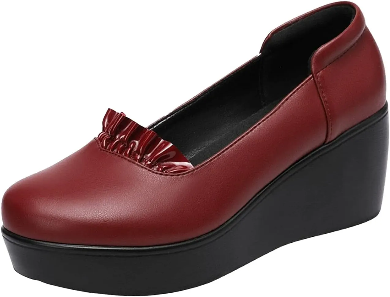BlackeEight Women's Slip On Wedge Platform Dress Pumps,Lightweight Comfort Closed Toe Orthopedic Wedding Party Leather Shoes