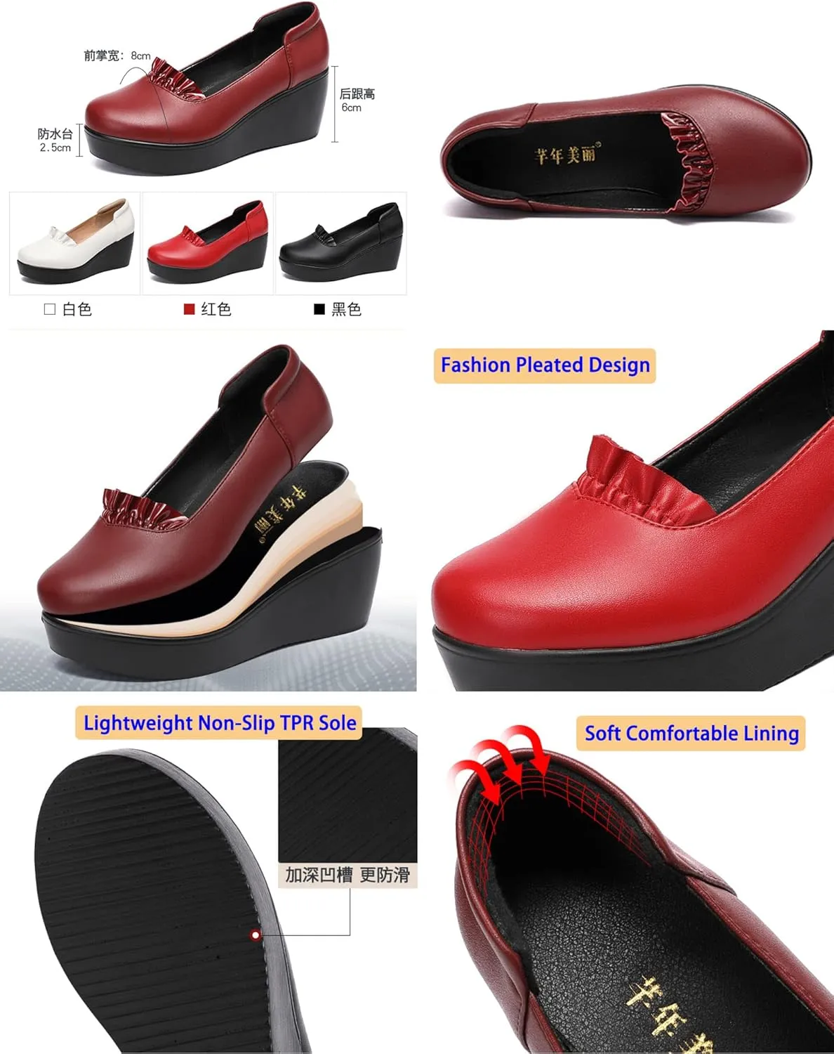 BlackeEight Women's Slip On Wedge Platform Dress Pumps,Lightweight Comfort Closed Toe Orthopedic Wedding Party Leather Shoes