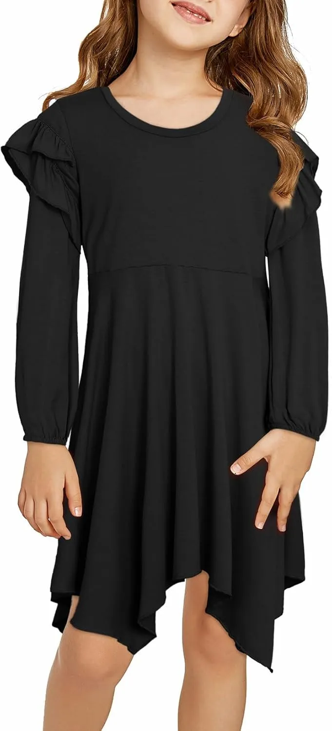 blibean Girl Long Sleeve High Low Dresses Tween Cute Swing Dress Size 6-15 Years