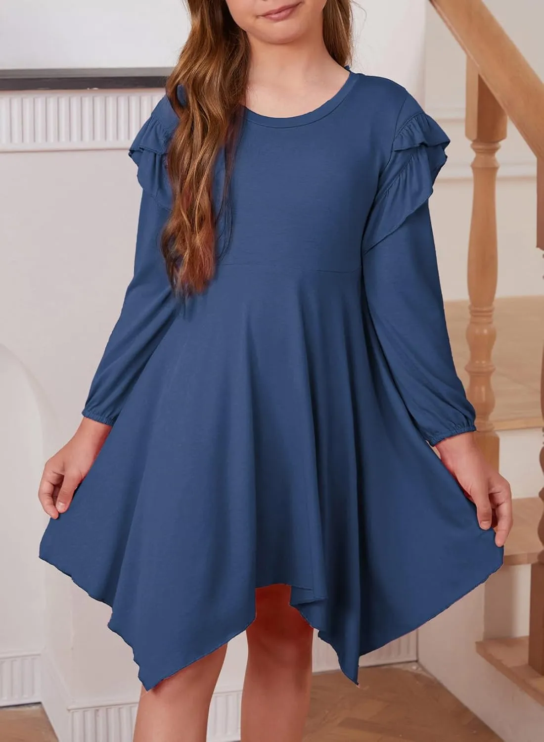 blibean Girl Long Sleeve High Low Dresses Tween Cute Swing Dress Size 6-15 Years