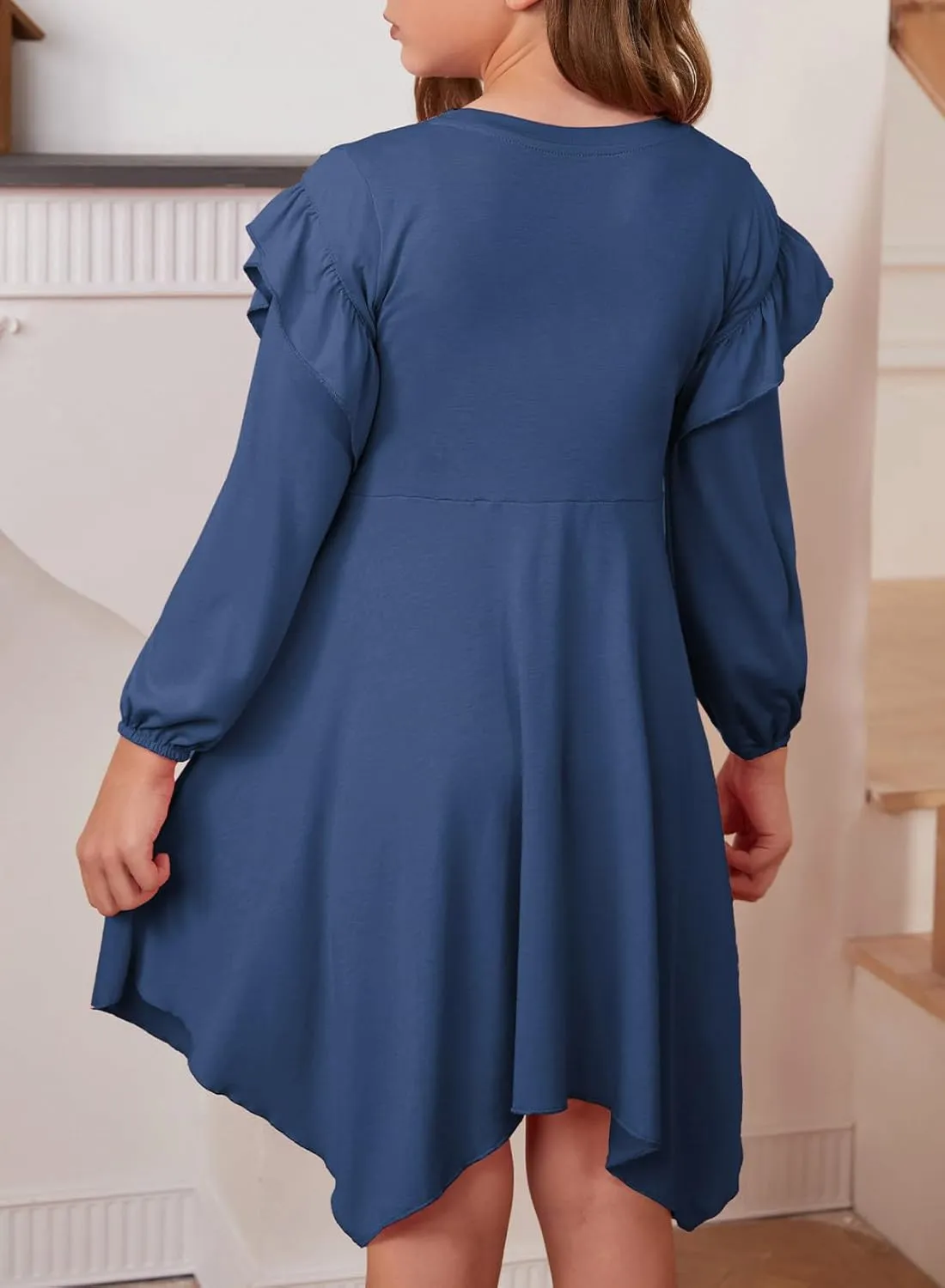 blibean Girl Long Sleeve High Low Dresses Tween Cute Swing Dress Size 6-15 Years