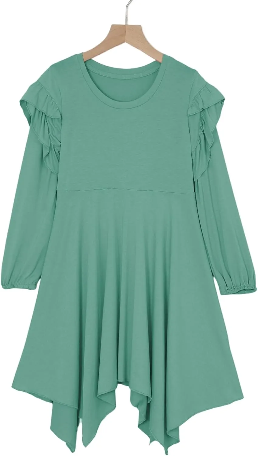 blibean Girl Long Sleeve High Low Dresses Tween Cute Swing Dress Size 6-15 Years