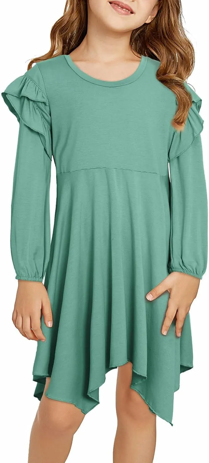 blibean Girl Long Sleeve High Low Dresses Tween Cute Swing Dress Size 6-15 Years