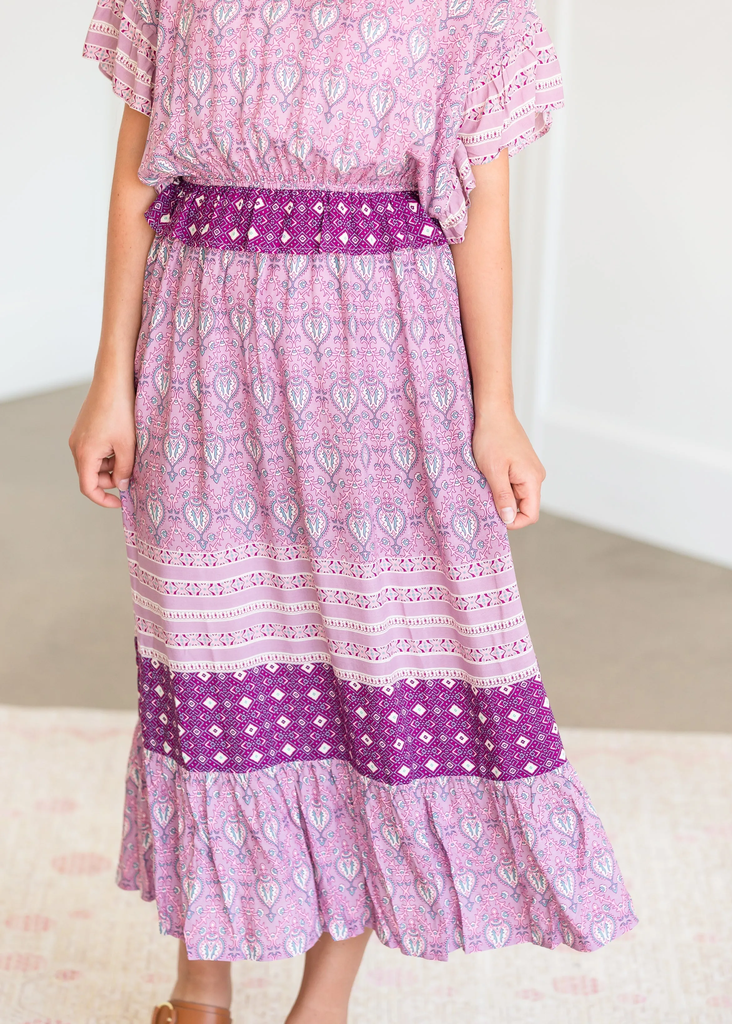 Boho Print Ruffled Midi Dress - FINAL SALE