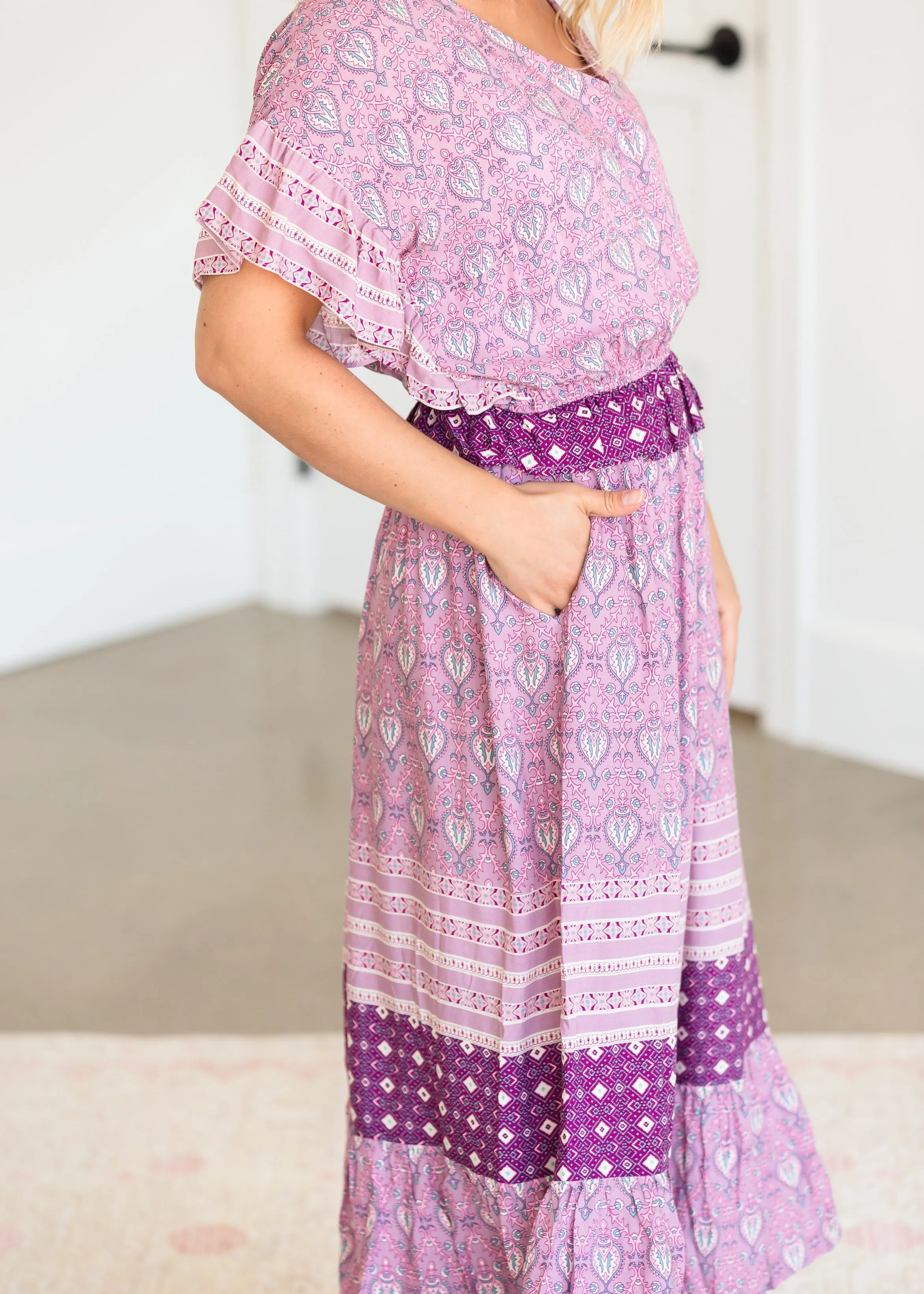 Boho Print Ruffled Midi Dress - FINAL SALE