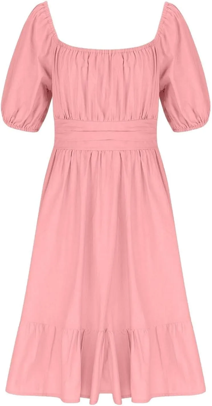 Girls Summer Dresses Girls Square Neck Lantern Sleeve Tie Backless Ruffle A-Line Party Mini Dress