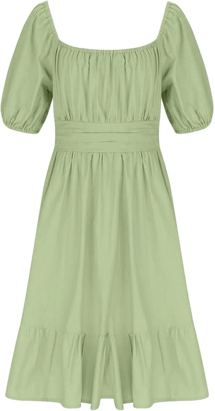 Girls Summer Dresses Girls Square Neck Lantern Sleeve Tie Backless Ruffle A-Line Party Mini Dress