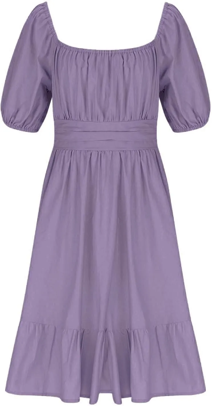 Girls Summer Dresses Girls Square Neck Lantern Sleeve Tie Backless Ruffle A-Line Party Mini Dress