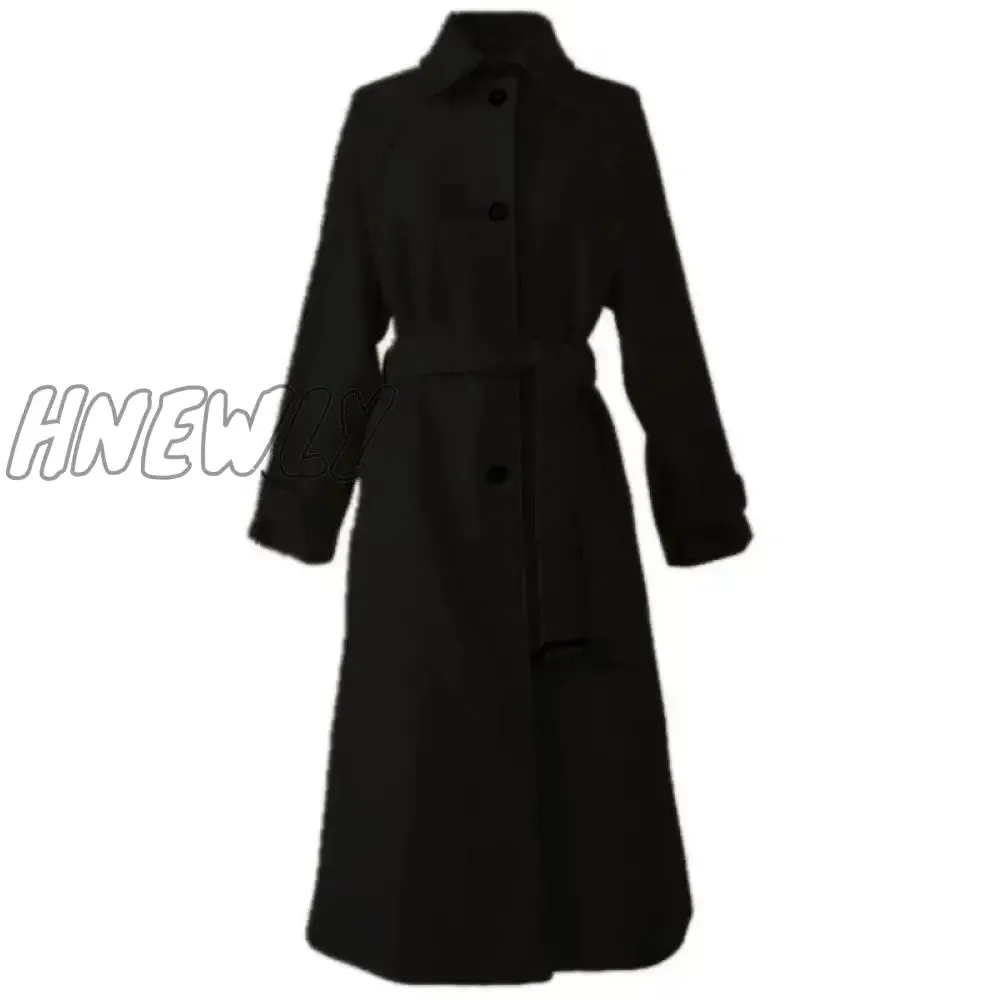 Hnewly Winter Korean Women Faux Woolen Coats Fashion Elegant Solid Belt Thickening Long Jacket Female Loose All Match Blends Outwear