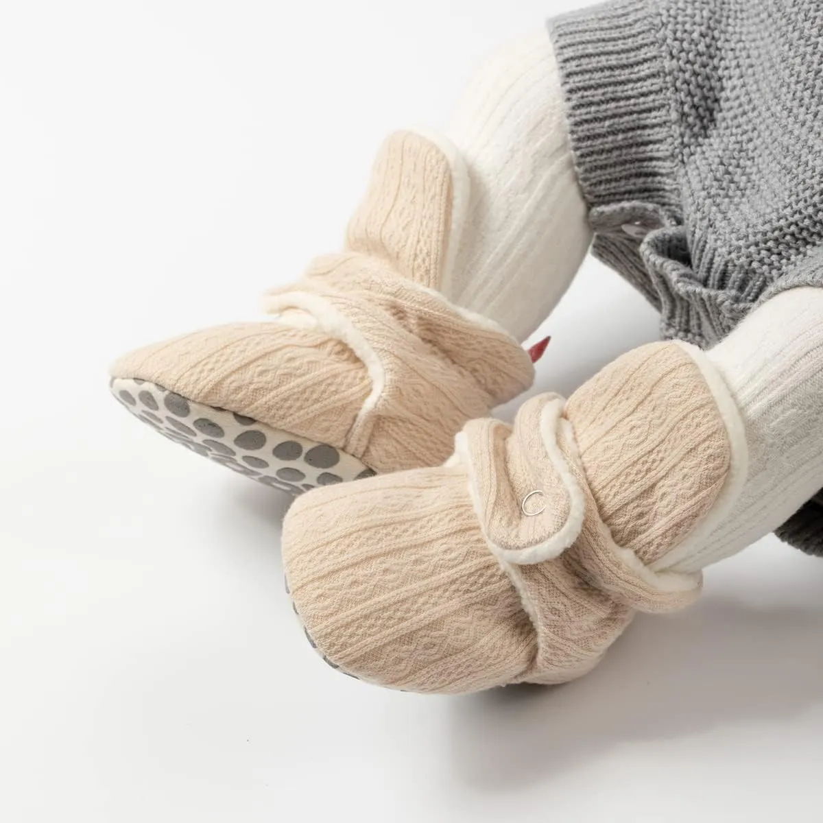 HsdsBebe Unisex Newborn Baby Cotton Booties Non-Slip Sole for Toddler Boys Girls Infant Winter Warm Fleece Cozy Socks Shoes