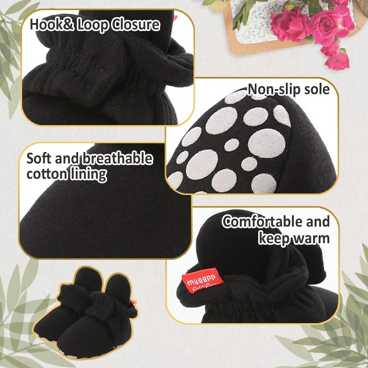HsdsBebe Unisex Newborn Baby Cotton Booties Non-Slip Sole for Toddler Boys Girls Infant Winter Warm Fleece Cozy Socks Shoes
