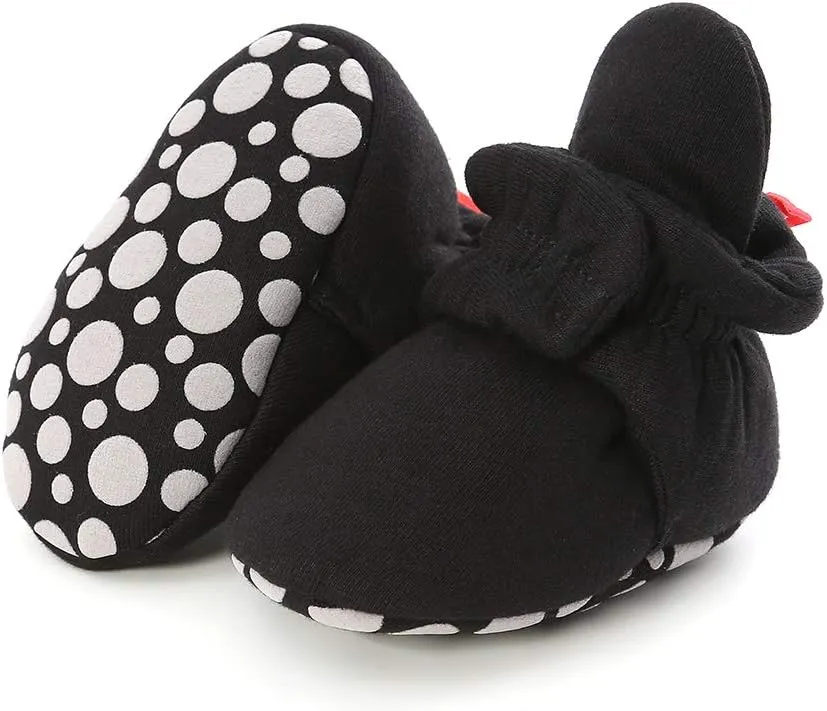 HsdsBebe Unisex Newborn Baby Cotton Booties Non-Slip Sole for Toddler Boys Girls Infant Winter Warm Fleece Cozy Socks Shoes