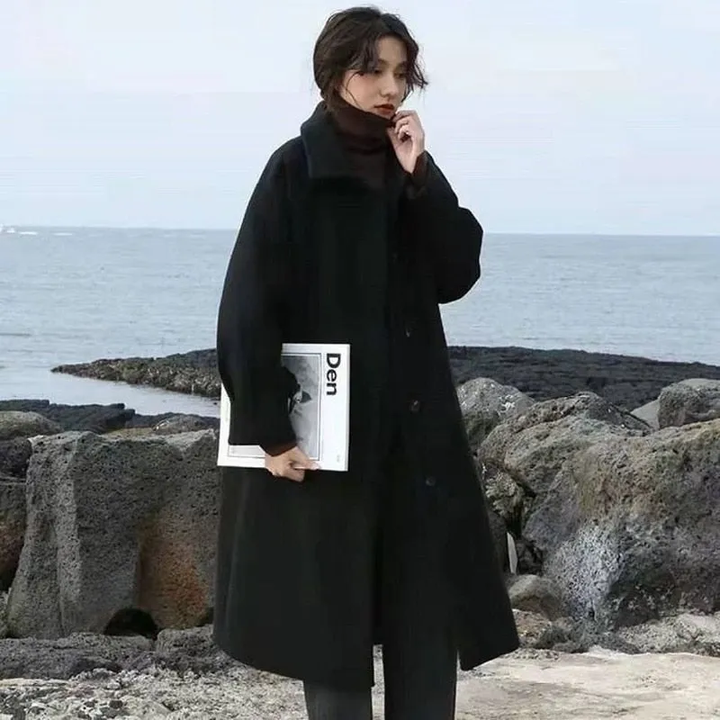 Joskaa Christmas Gift Women Wool Blends Female Winter Outwear Coats Warm Windbreaker Solid Simple Office Elegant Daily Party Date Korean Trendy Chic