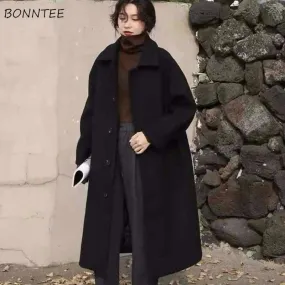 Joskaa Christmas Gift Women Wool Blends Female Winter Outwear Coats Warm Windbreaker Solid Simple Office Elegant Daily Party Date Korean Trendy Chic