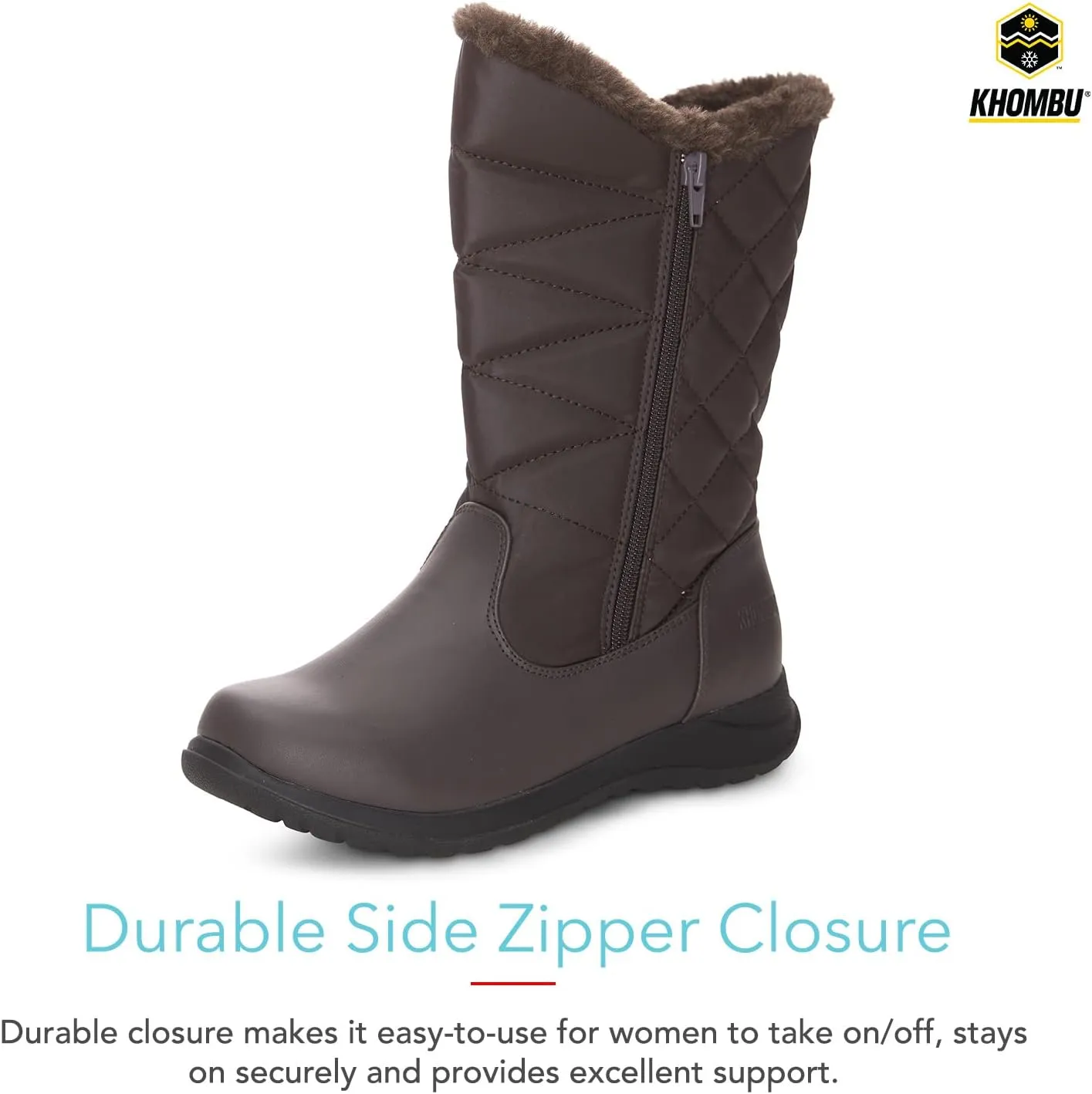 Khombu Women's Carly Winter Boots Warm Faux Fur-Lined Tall Mid-Calf Height with Dual Zippers