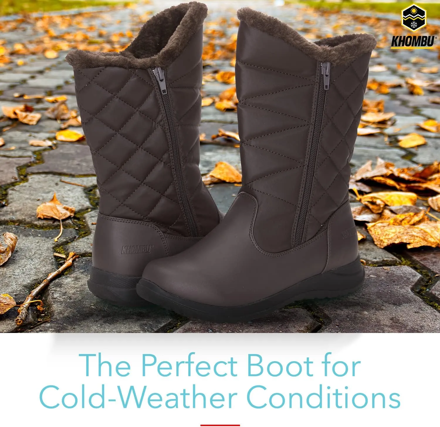 Khombu Women's Carly Winter Boots Warm Faux Fur-Lined Tall Mid-Calf Height with Dual Zippers