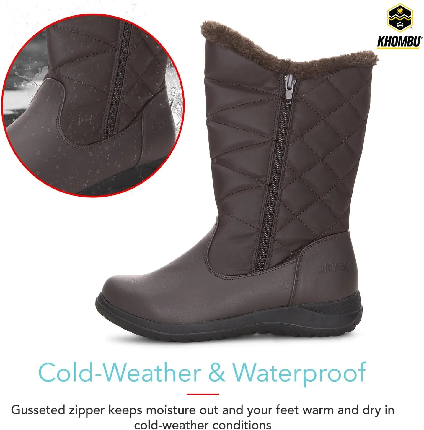 Khombu Women's Carly Winter Boots Warm Faux Fur-Lined Tall Mid-Calf Height with Dual Zippers