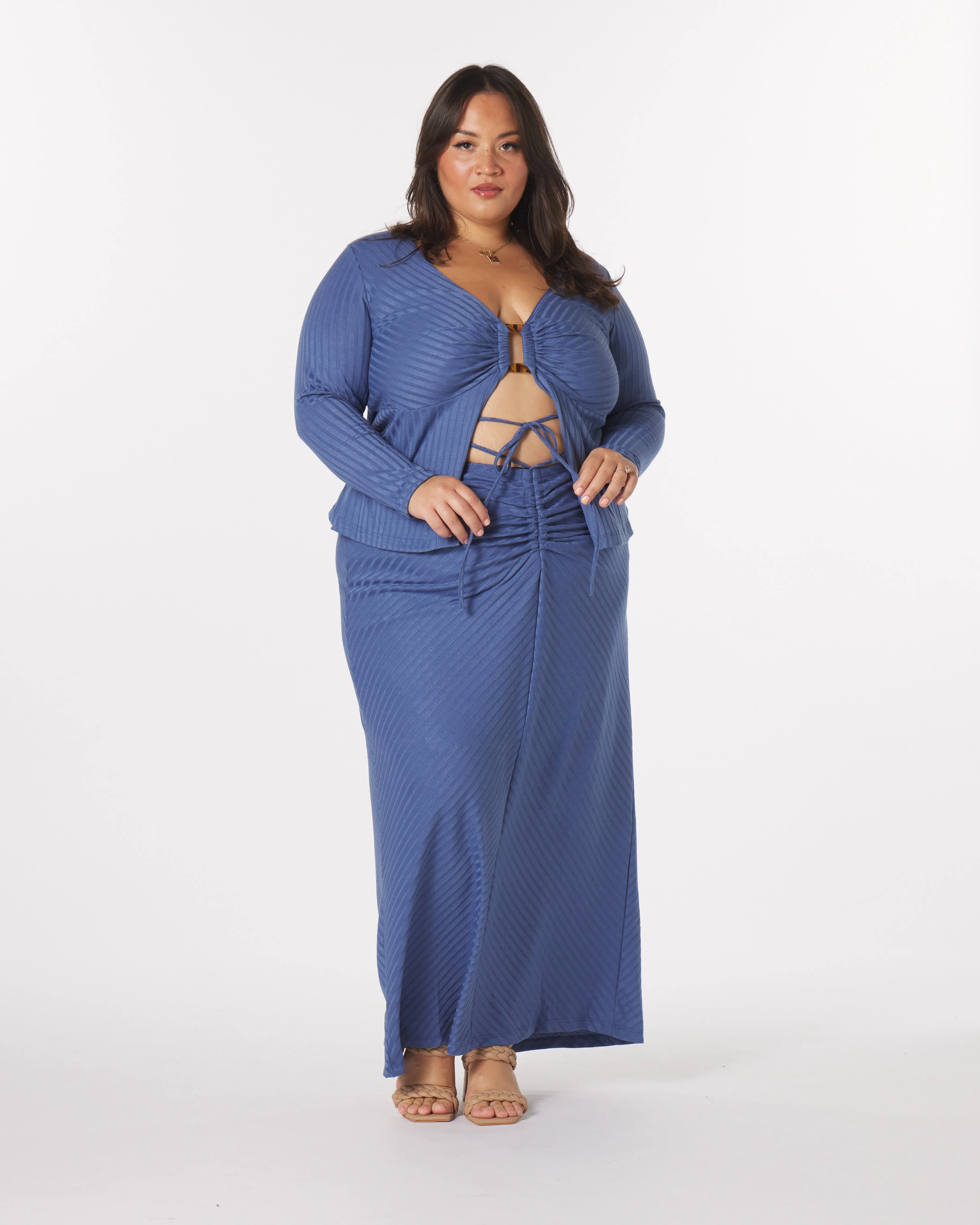 “Luna” Knit Tie-Around Maxi Skirt in Frost