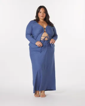 “Luna” Knit Tie-Around Maxi Skirt in Frost