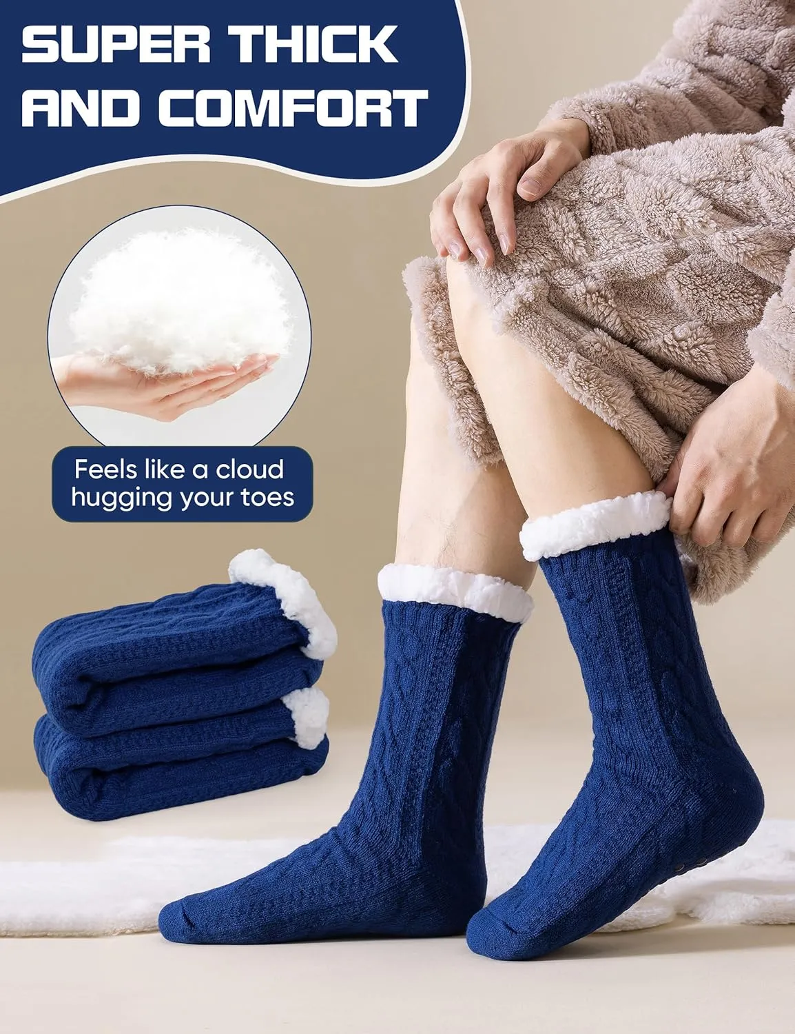 Mens Slipper Socks Winter Warm Fluffy Thick Heavy Thermal Fleece Lined Non Slip Home Socks