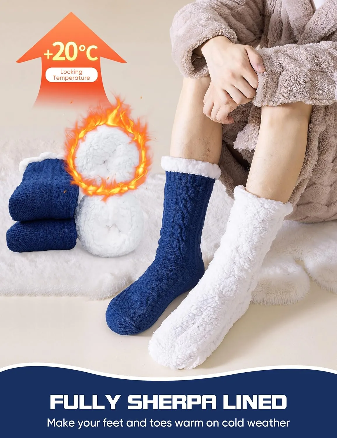 Mens Slipper Socks Winter Warm Fluffy Thick Heavy Thermal Fleece Lined Non Slip Home Socks