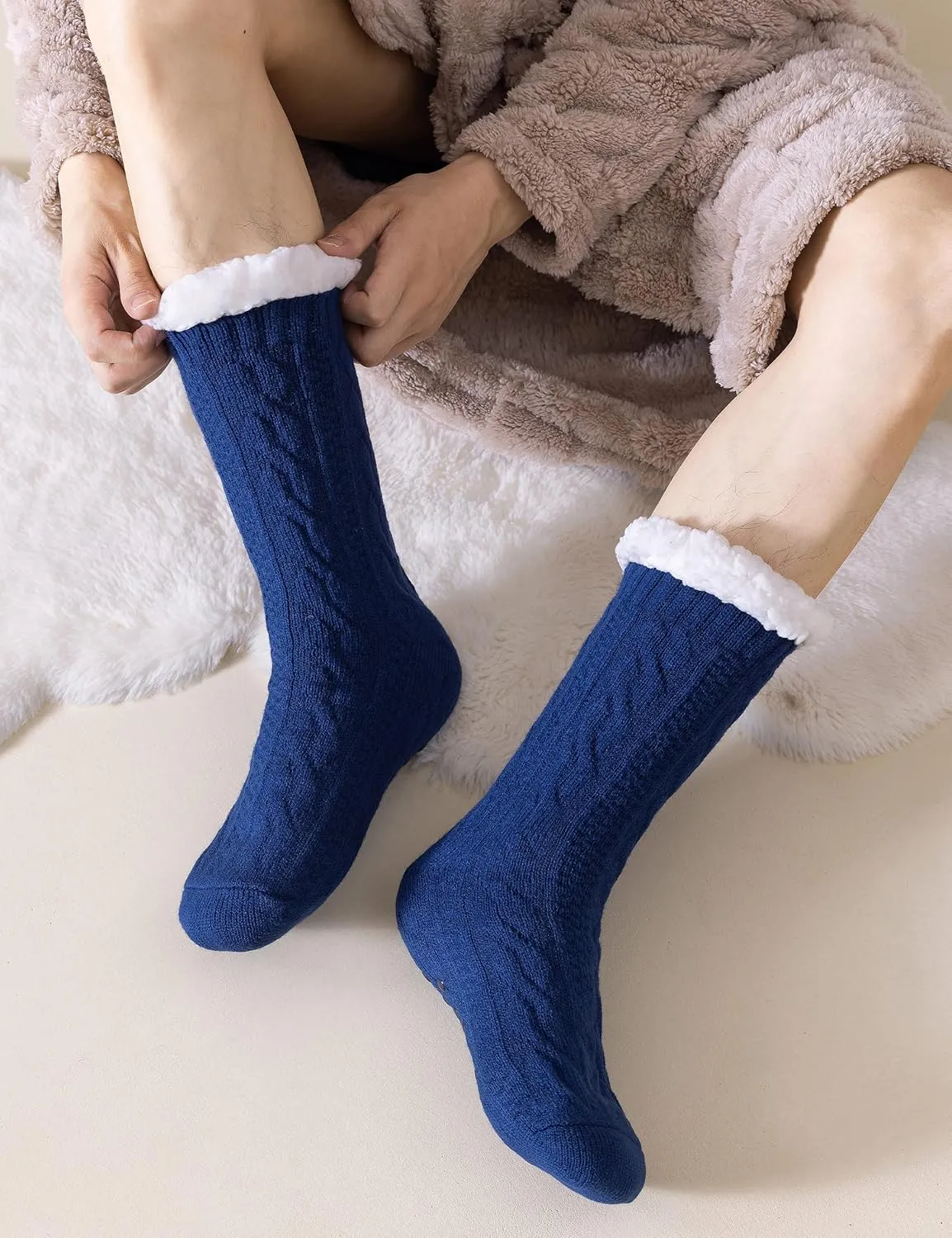 Mens Slipper Socks Winter Warm Fluffy Thick Heavy Thermal Fleece Lined Non Slip Home Socks