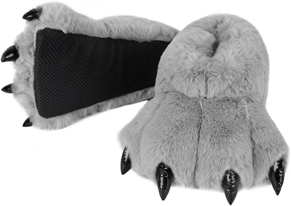 QinRuan Monster Paw Slippers, Fuzzy Animal Claw Comfortable Warm Plush Bear Paw Shoes