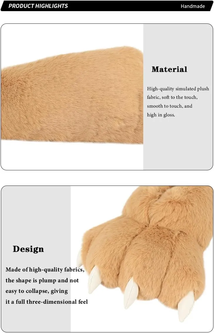 QinRuan Monster Paw Slippers, Fuzzy Animal Claw Comfortable Warm Plush Bear Paw Shoes