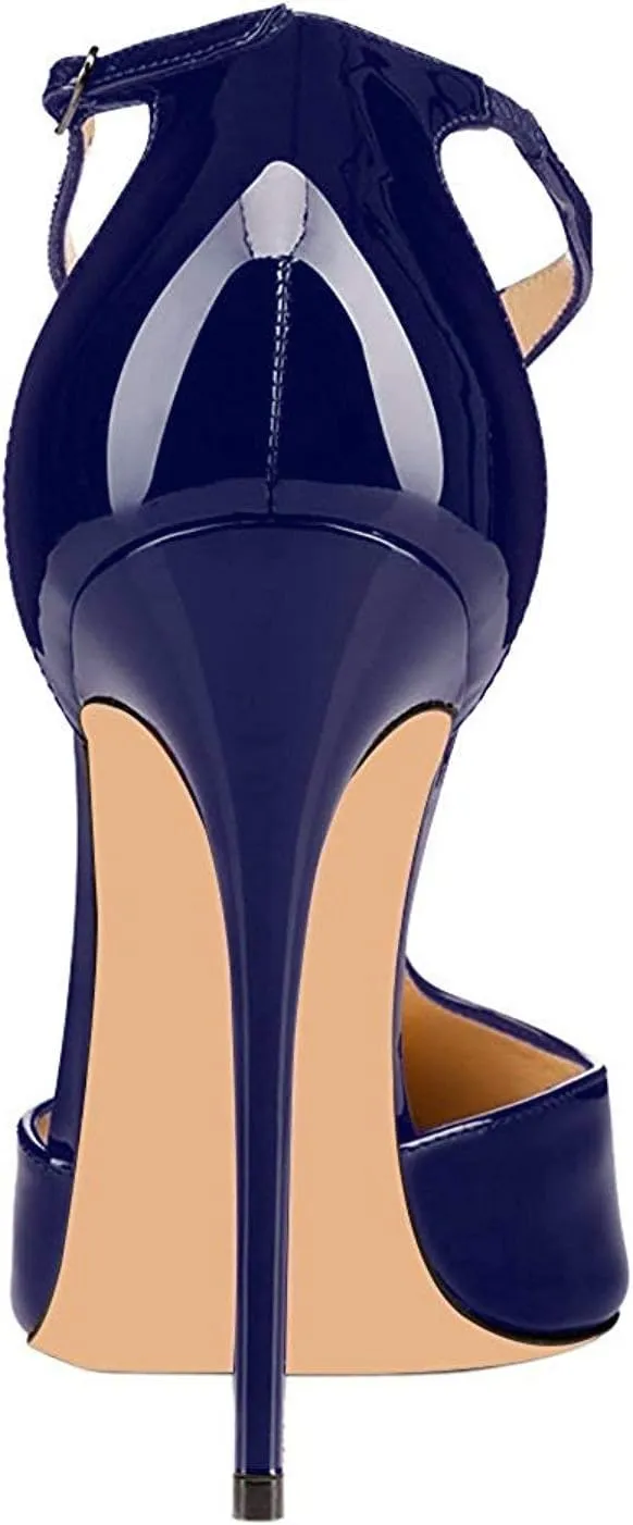 SAMMITOP Women's Pointed Toe High Heel Pumps T-Strap Dress Shoes 12cm Stilettos Heels
