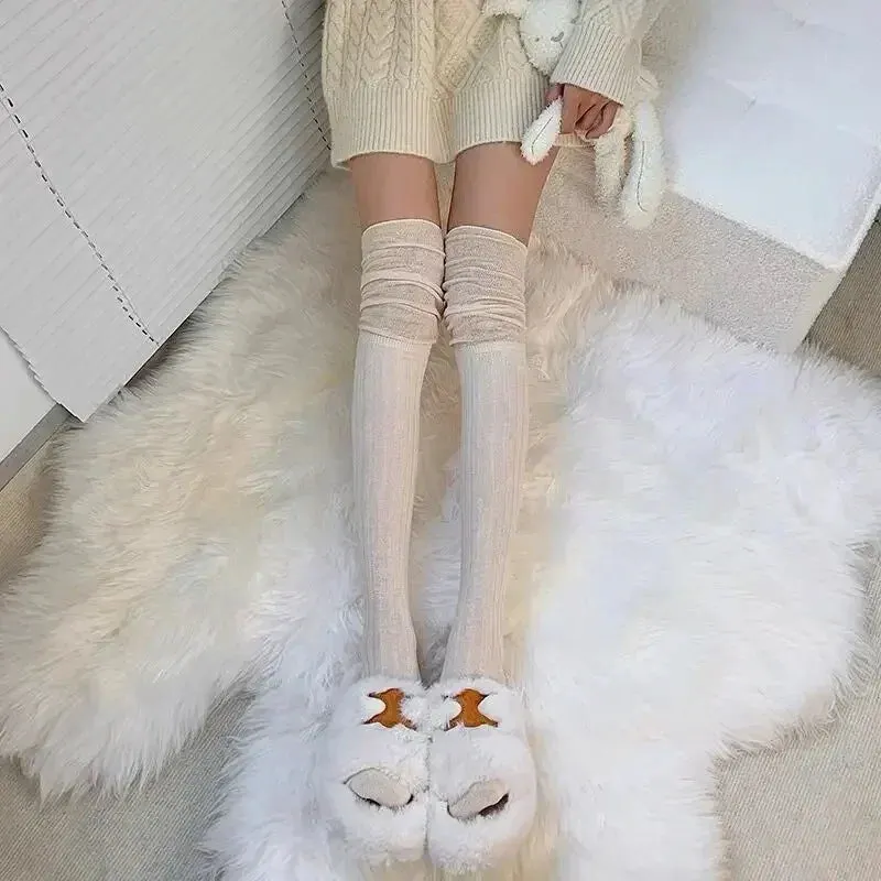 Sohiwoo Solid Color Thigh High Stockings Women Trendy Casual Over The Knee Female Long Socks Thermal Warm Cotton Tall Tube Leggings