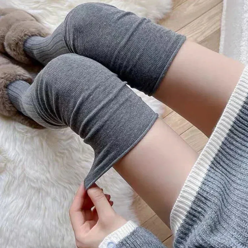 Sohiwoo Solid Color Thigh High Stockings Women Trendy Casual Over The Knee Female Long Socks Thermal Warm Cotton Tall Tube Leggings