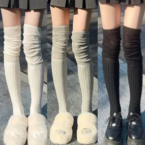 Sohiwoo Solid Color Thigh High Stockings Women Trendy Casual Over The Knee Female Long Socks Thermal Warm Cotton Tall Tube Leggings