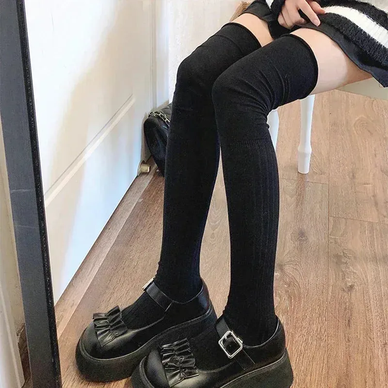 Sohiwoo Solid Color Thigh High Stockings Women Trendy Casual Over The Knee Female Long Socks Thermal Warm Cotton Tall Tube Leggings