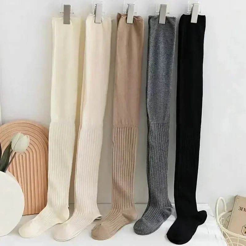 Sohiwoo Solid Color Thigh High Stockings Women Trendy Casual Over The Knee Female Long Socks Thermal Warm Cotton Tall Tube Leggings