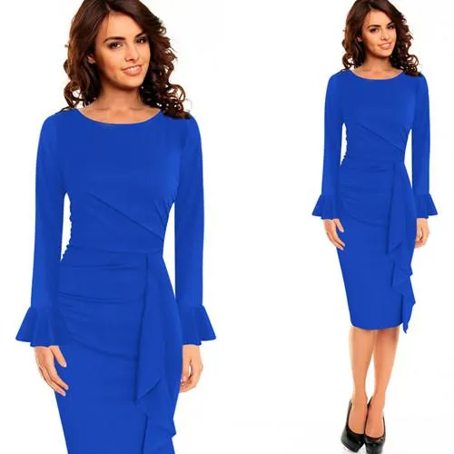 Vfemage Womens Elegant Frill Ruffles Ruched Draped Vintage Retro Tunic Slim Work Business Casual Party Bodycon Pencil Dress 6213