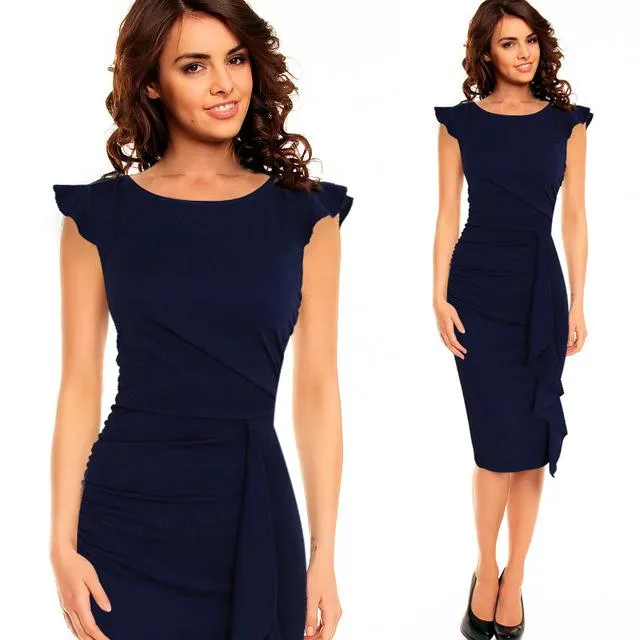 Vfemage Womens Elegant Frill Ruffles Ruched Draped Vintage Retro Tunic Slim Work Business Casual Party Bodycon Pencil Dress 6213