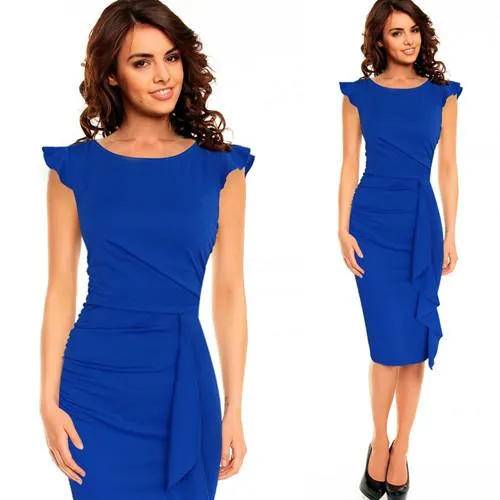 Vfemage Womens Elegant Frill Ruffles Ruched Draped Vintage Retro Tunic Slim Work Business Casual Party Bodycon Pencil Dress 6213
