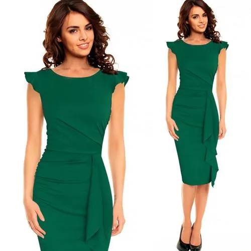 Vfemage Womens Elegant Frill Ruffles Ruched Draped Vintage Retro Tunic Slim Work Business Casual Party Bodycon Pencil Dress 6213