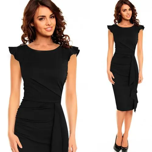 Vfemage Womens Elegant Frill Ruffles Ruched Draped Vintage Retro Tunic Slim Work Business Casual Party Bodycon Pencil Dress 6213