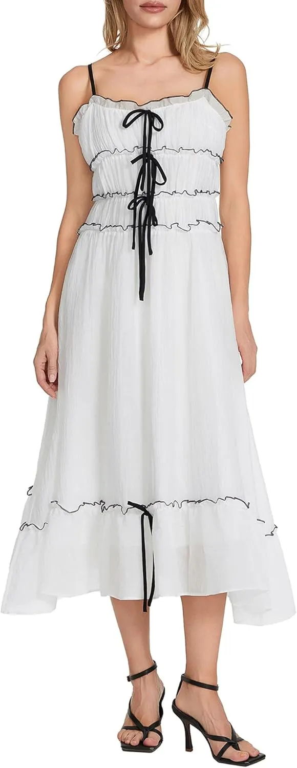 Women's Floral Graffiti Print Maxi Dress Sleeveless Spaghetti Strap Sundress Y2k Boho Backless Tie Up Flowy Dress