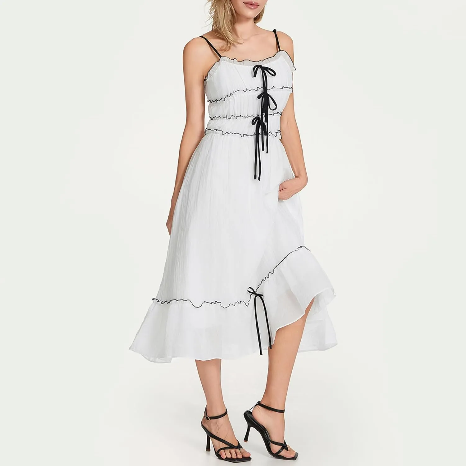 Women's Floral Graffiti Print Maxi Dress Sleeveless Spaghetti Strap Sundress Y2k Boho Backless Tie Up Flowy Dress