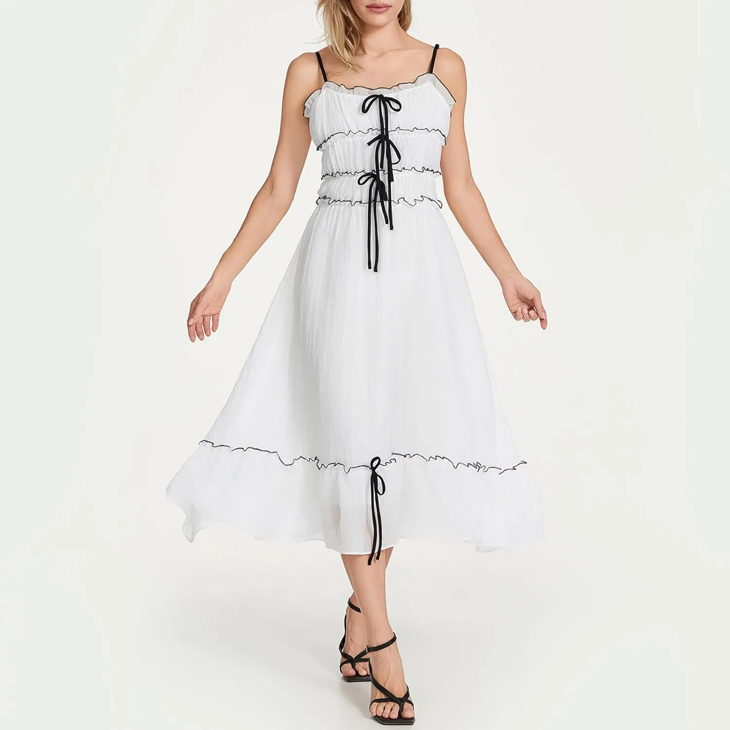 Women's Floral Graffiti Print Maxi Dress Sleeveless Spaghetti Strap Sundress Y2k Boho Backless Tie Up Flowy Dress