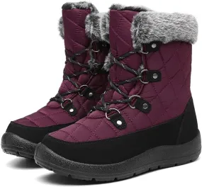 ZEENXIUYA Snow Boots Women Fashion Warm Waterproof Winter Lace-Up Ankle Boots Comfortable Thickened Warm Faux Fleece Lining Outdoor